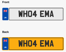 WH04 EMA. Private vehicle registration number plate, ready to transfer to new owner