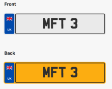 MFT 3. Private vehicle registration number plate, ready to transfer to new owner