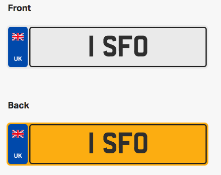 1 SFO. Private vehicle registration number plate, ready to transfer to new owner