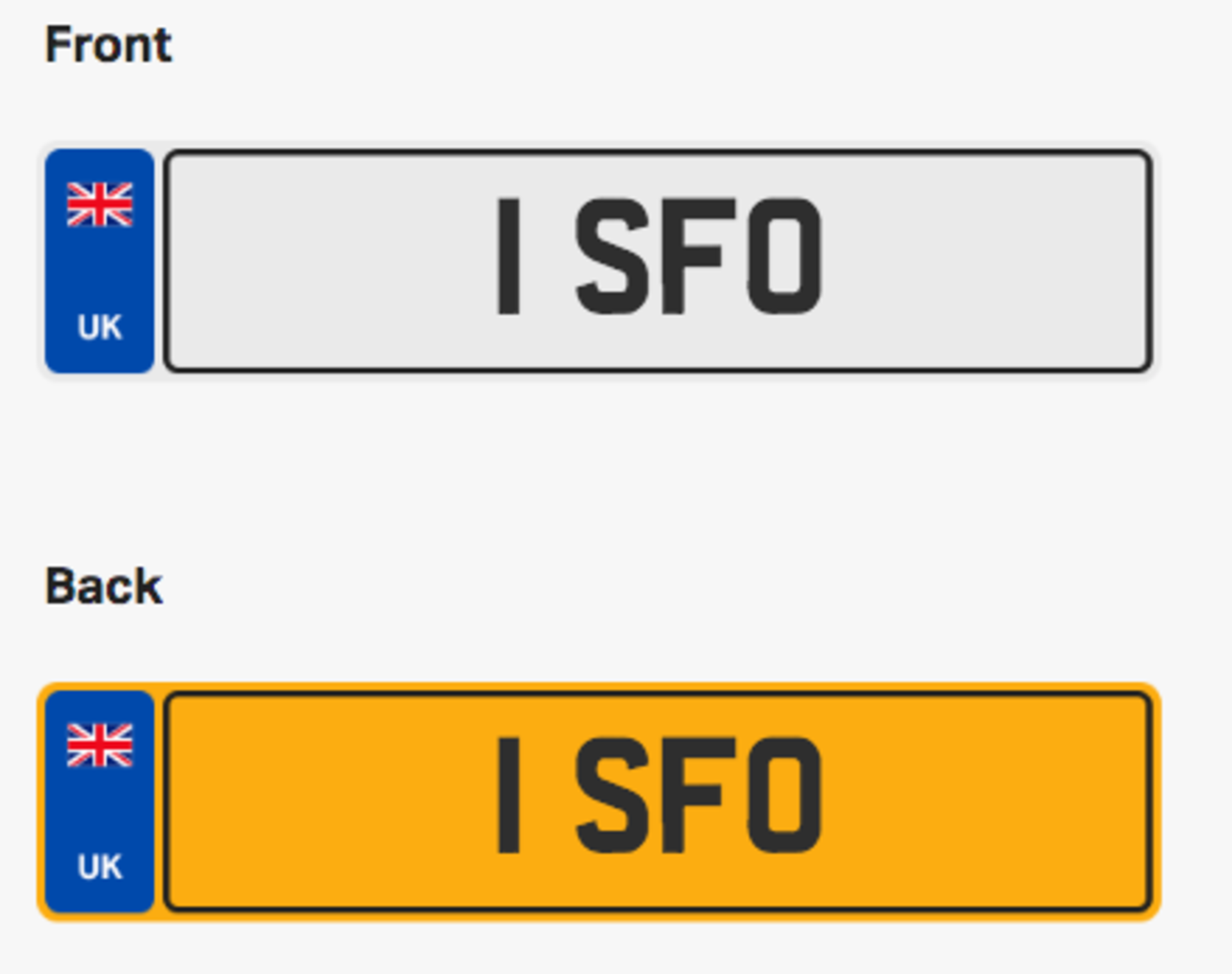 1 SFO. Private vehicle registration number plate, ready to transfer to new owner