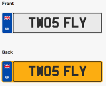 TW05 FLY. Private vehicle registration number plate, ready to transfer to new owner