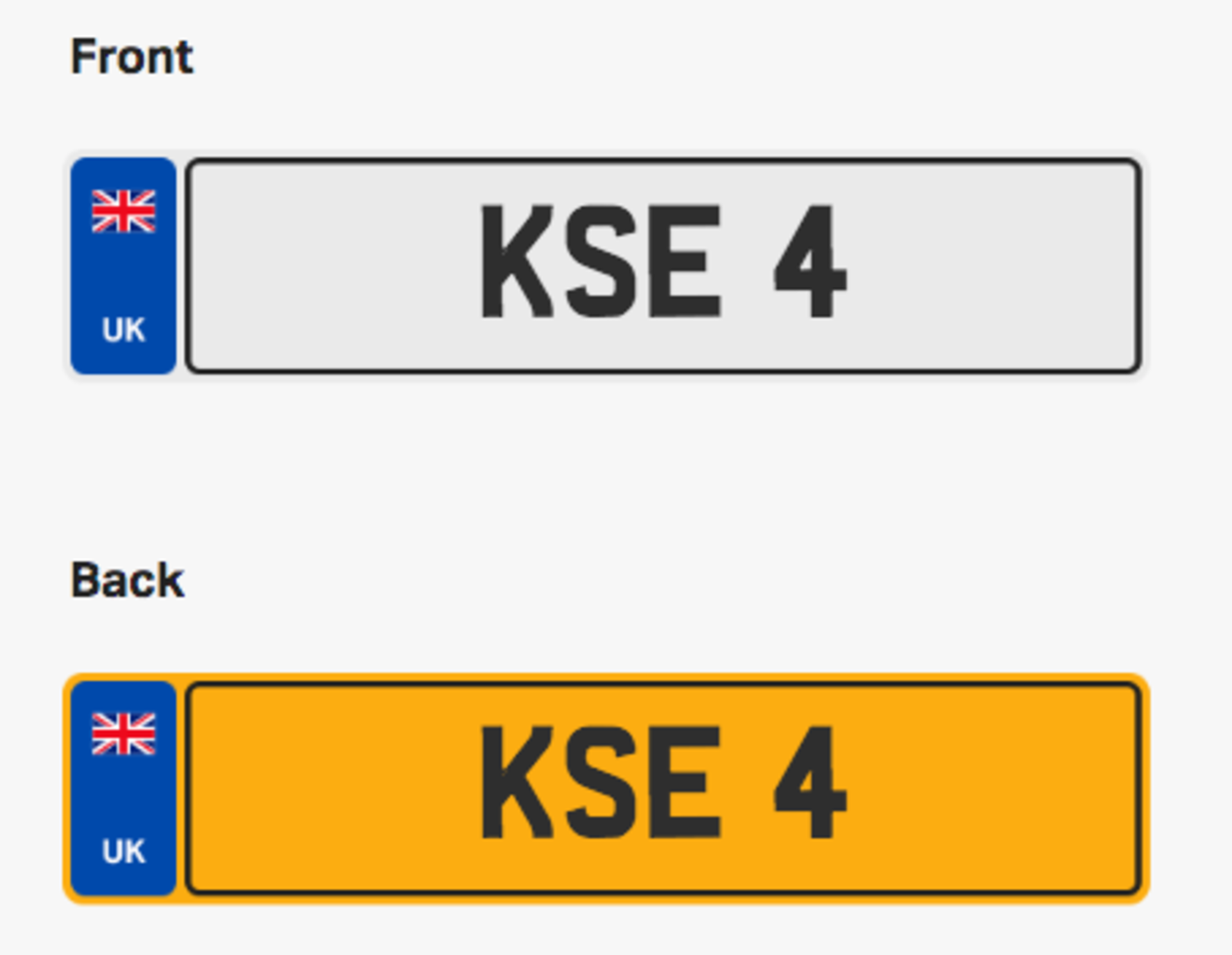 KSE 4. Private vehicle registration number plate, ready to transfer to new owner