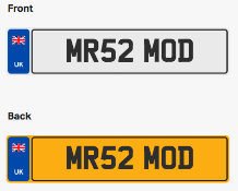 MR52 MOD. Private vehicle registration number plate, ready to transfer to new owner