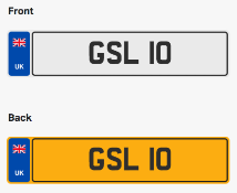 GSL 10. Private vehicle registration number plate, ready to transfer to new owner