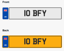 10 BFY. Private vehicle registration number plate, ready to transfer to new owner