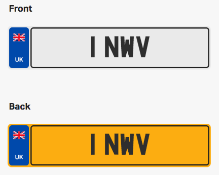 1 NWV. Private vehicle registration number plate, ready to transfer to new owner