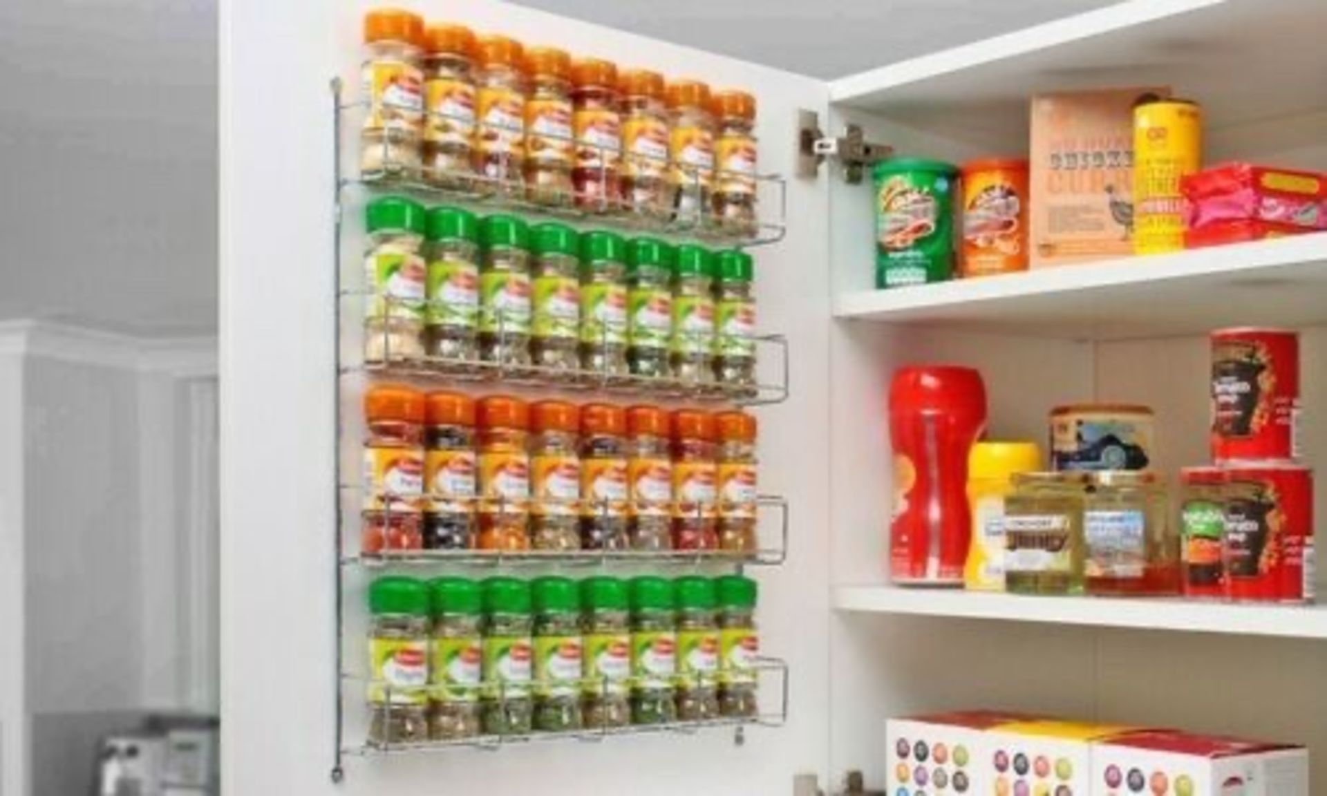 13 x Single Tier Chrome Spice Rack Kitchen Storage. Fix to Cabinet Door. no vat on hammer.You will