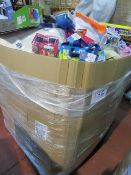 (136) LARGE PALLET APPROX 4FT TALL TO CONTAIN TELITOY TAKE A PART VEHICLE TOY, SWEET PROCESSCO ...