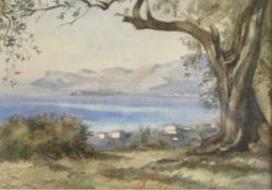 A COUNTRY LANDSCAPE, monogrammed watercolour painting