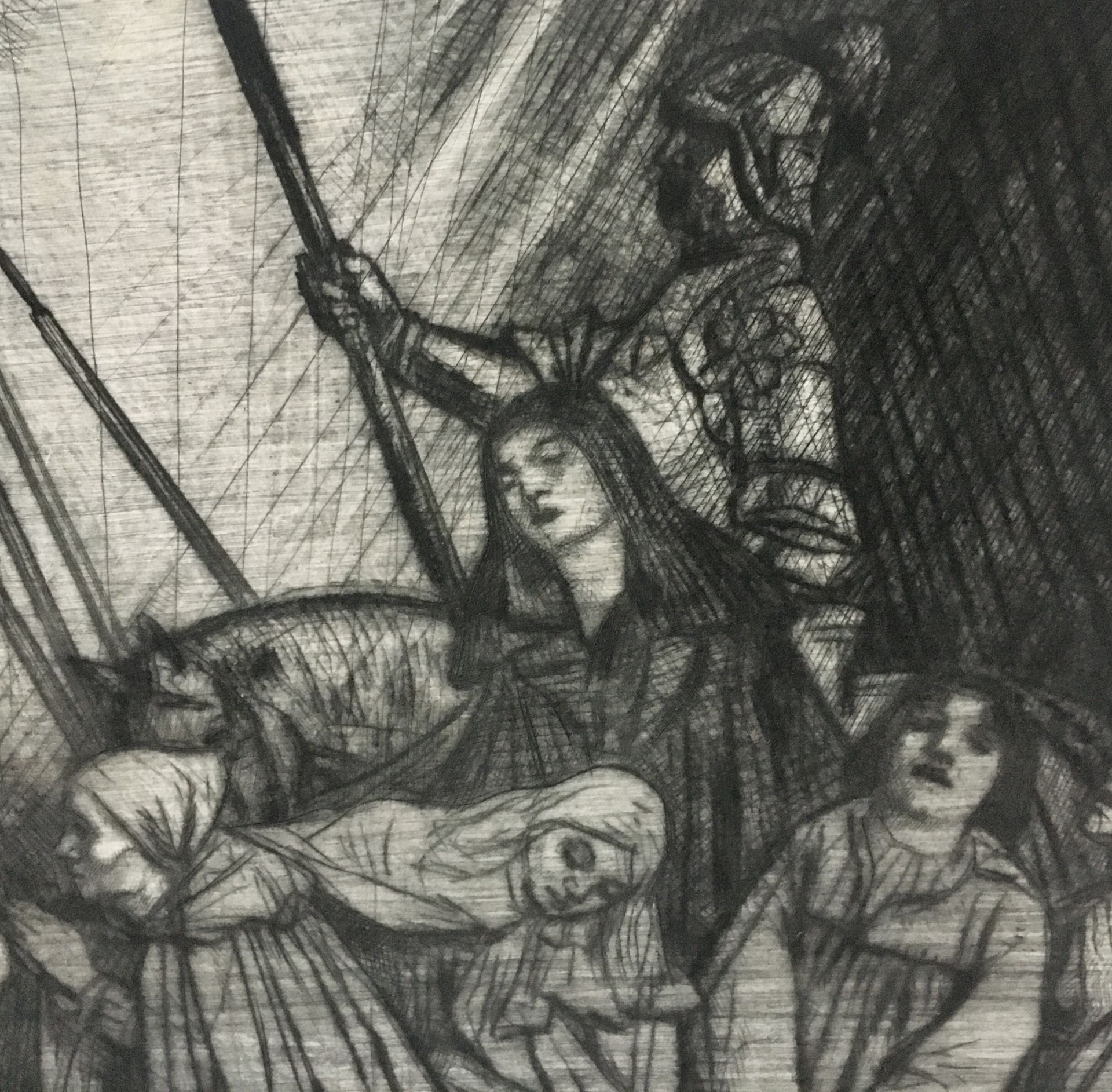 William Strang, Crucifixion with Figures Kneeling in Front of Christ. Signed etching. - Image 5 of 5