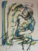 Satyr and Nymph. Continental School, signed edition lithograph