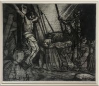 William Strang, Crucifixion with Figures Kneeling in Front of Christ. Signed etching.