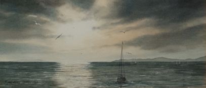 Margaret Phipps Watercolor ‘Moonlit Sea’, signed and dated 89, unframed