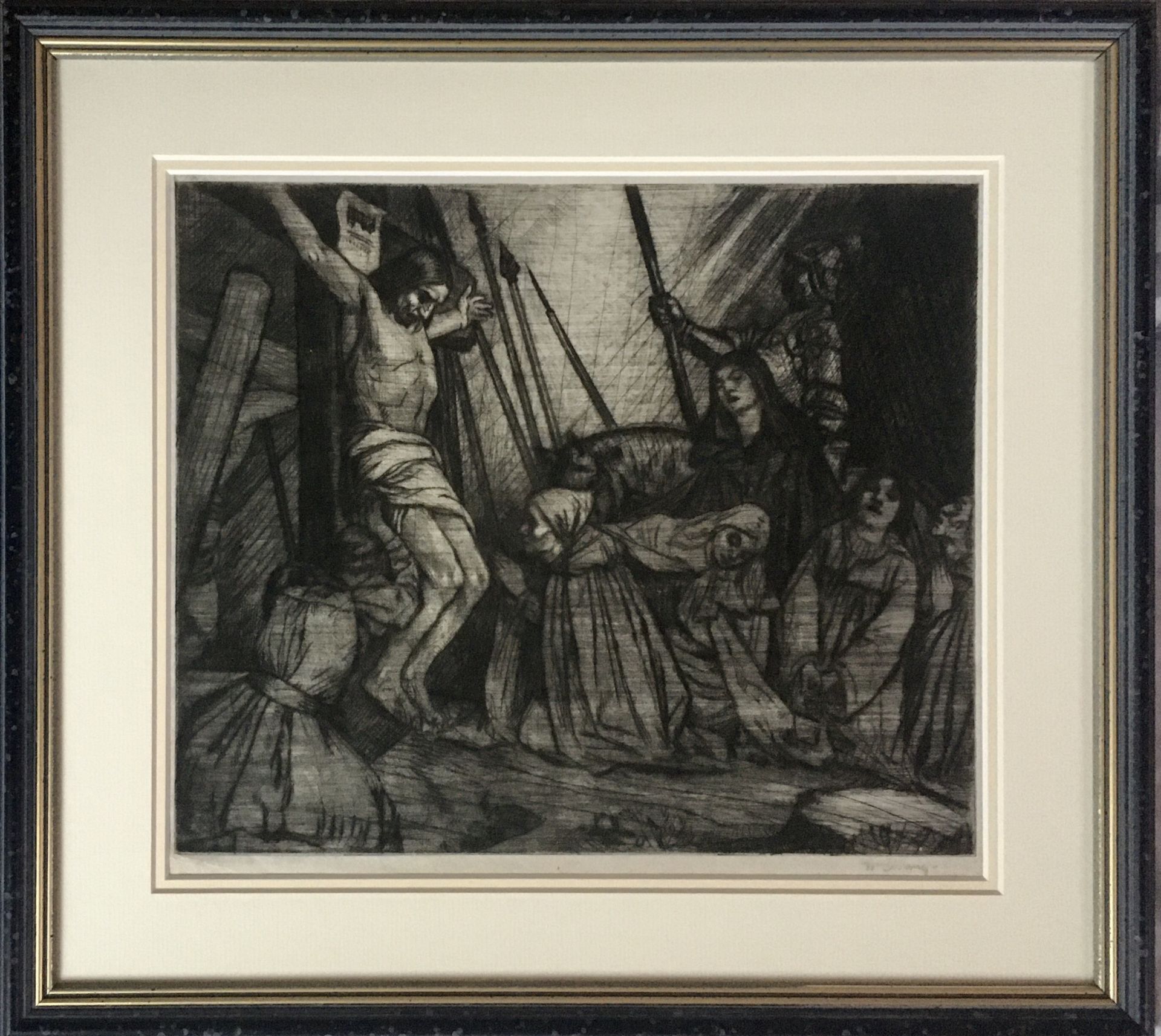 William Strang, Crucifixion with Figures Kneeling in Front of Christ. Signed etching. - Image 2 of 5