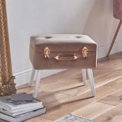 (S310) Pearl Velvet Storage Stool This plush velvet pink and rose gold stool with white MDF le...