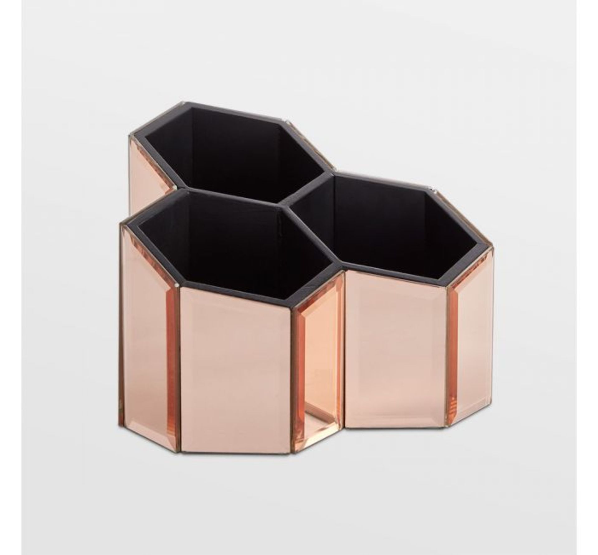 (K24) Rose Gold Mirrored Trio Pot Keep makeup brushes, hairbrushes, and beauty products neat a... - Image 2 of 4