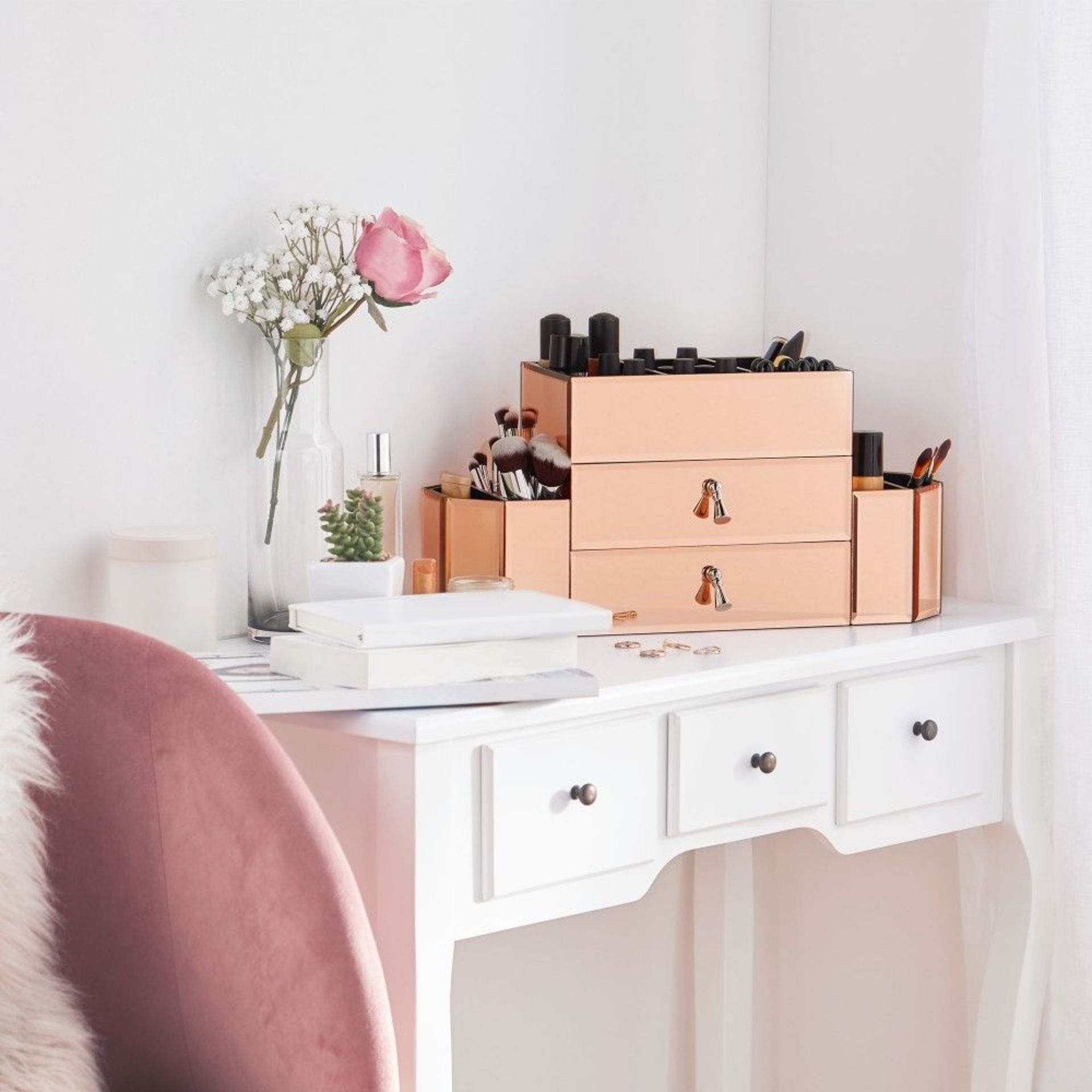 (K19) Rose Gold 2 Drawer Mirrored Makeup Organiser This super stylish organiser with a mirrore... - Image 4 of 4