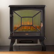 (V76) 1800W Black Panoramic Stove Heater Electric stove heater with three tempered glass panel...