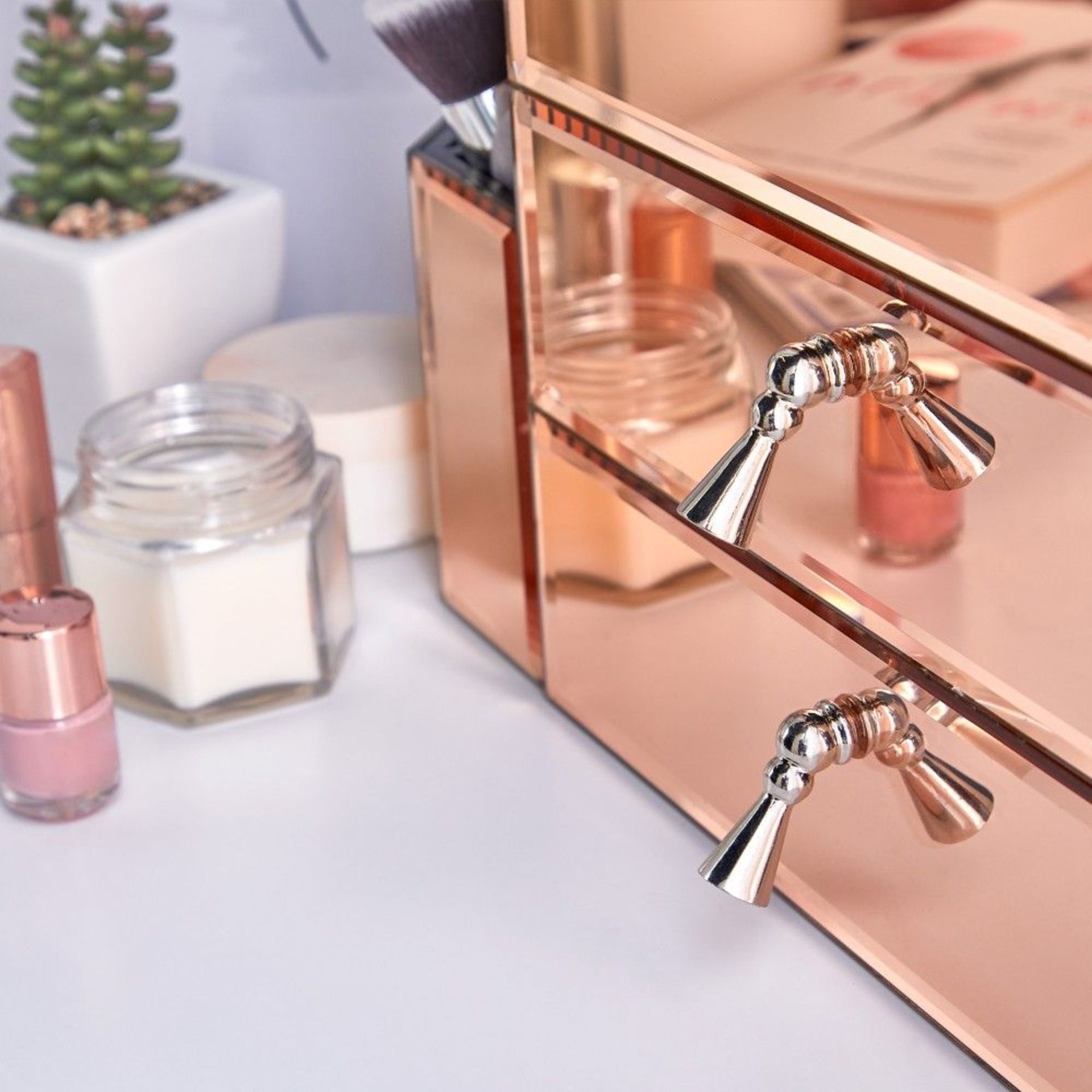 (K19) Rose Gold 2 Drawer Mirrored Makeup Organiser This super stylish organiser with a mirrore... - Image 3 of 4