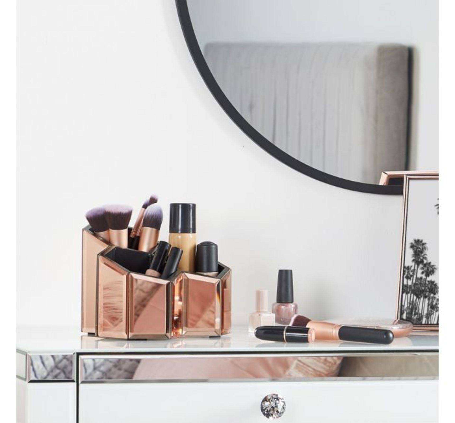 (K24) Rose Gold Mirrored Trio Pot Keep makeup brushes, hairbrushes, and beauty products neat a... - Image 3 of 4