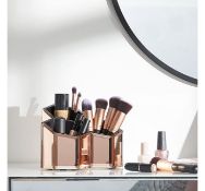(K24) Rose Gold Mirrored Trio Pot Keep makeup brushes, hairbrushes, and beauty products neat a...