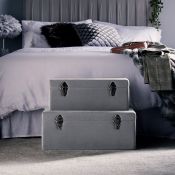 (S63) Set of 2 Velvet Silver Storage Trunks Invite the high-end hotel vibe into your home with...