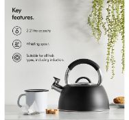 (K28) Stainless Steel Stove Top Kettle Satin black body and sparkling stainless steel details ...