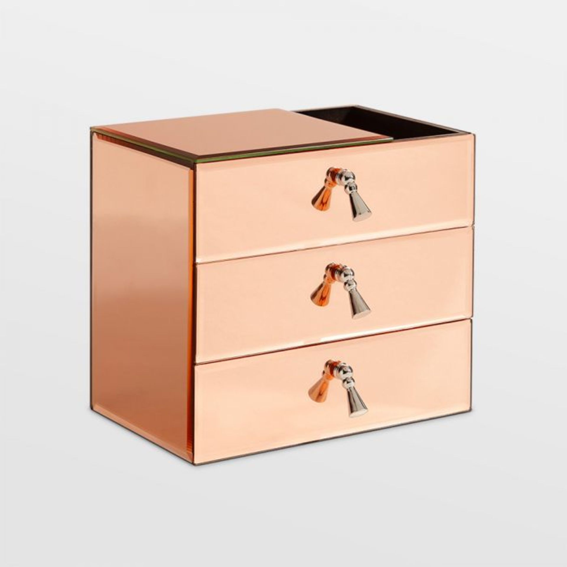 (V165) Rose Gold 3 Drawer Mirrored Jewellery Organiser. The perfect place to hide away clutter...