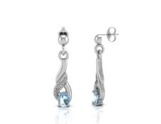 9ct White Gold Diamond And Blue Topaz Earring 0.01 Carats