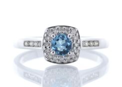 9ct White Gold Blue Topaz Diamond Ring 0.22 Carats