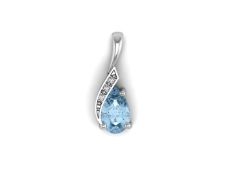 9ct White Gold Diamond And Blue Topaz Pendant 0.01 Carats