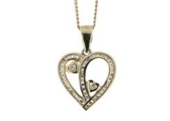 9ct Yellow Gold Heart Pendant Set With Diamonds & Heart In Both Inner Halves 0.23 Carats