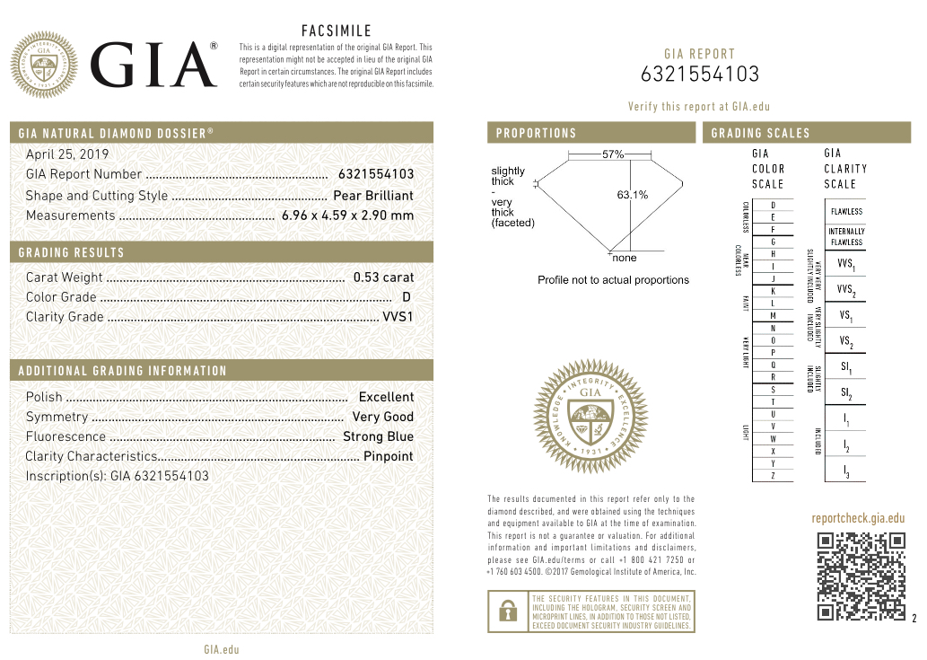 GIA Certified 0.53 Carat Pear Shape Diamond - Image 2 of 2