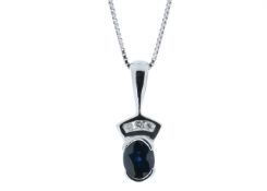 9ct White Gold Fancy Cluster Diamond Sapphire Pendant 0.02 Carats