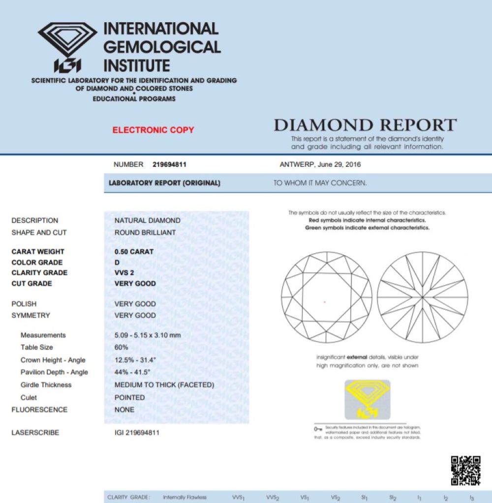 igi cert 0.50 ctw round diamond dvvs2 - Image 2 of 2