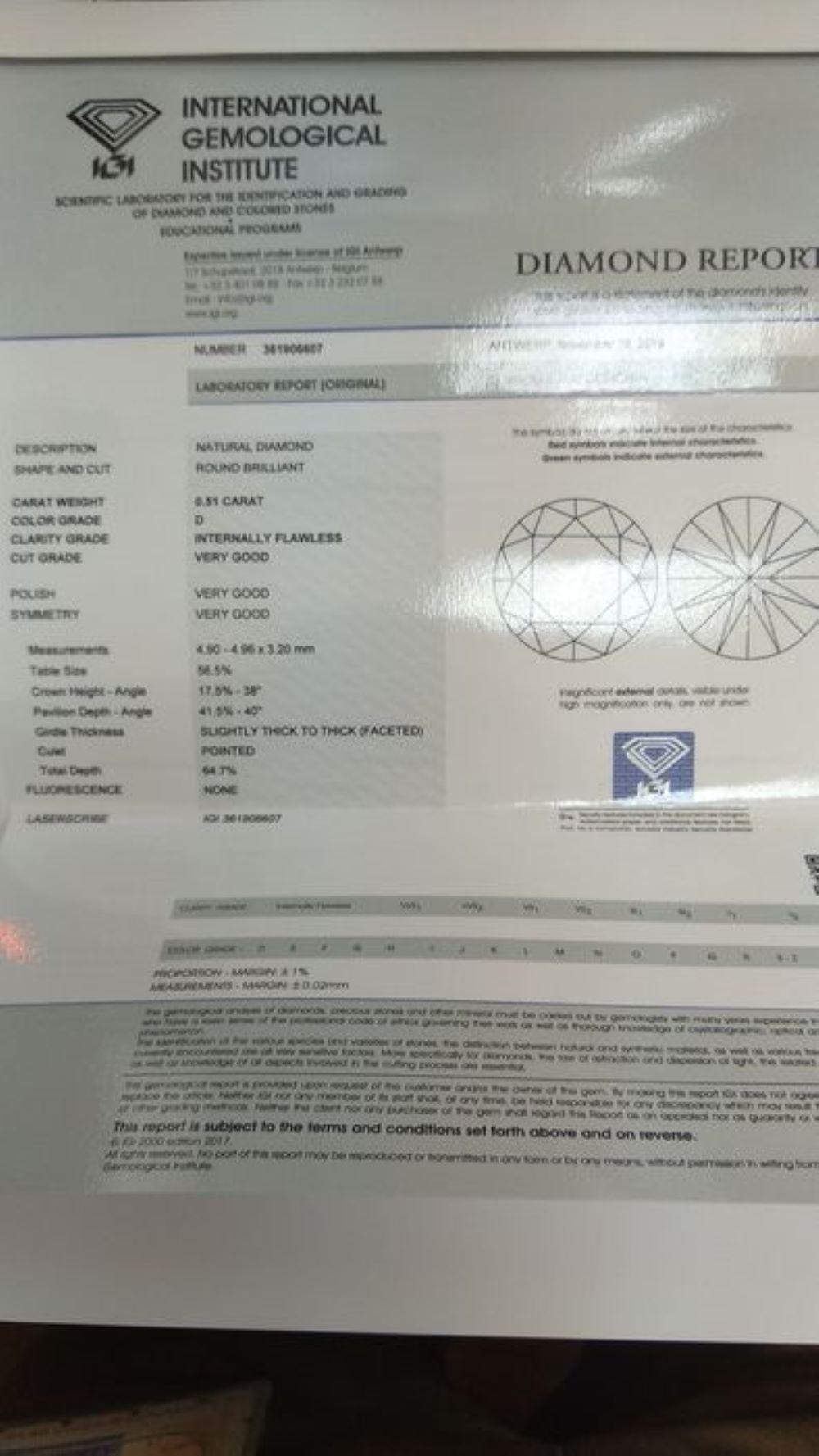 igi cert 0.51 ctw round diamond dif - Image 2 of 2