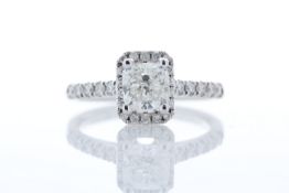 18ct White Gold Radiant Cut With Halo Setting Diamond Ring (1.01) 1.32 Carats