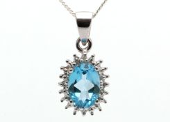 9ct White Gold Diamond And Blue Topaz Pendant 0.01 Carats