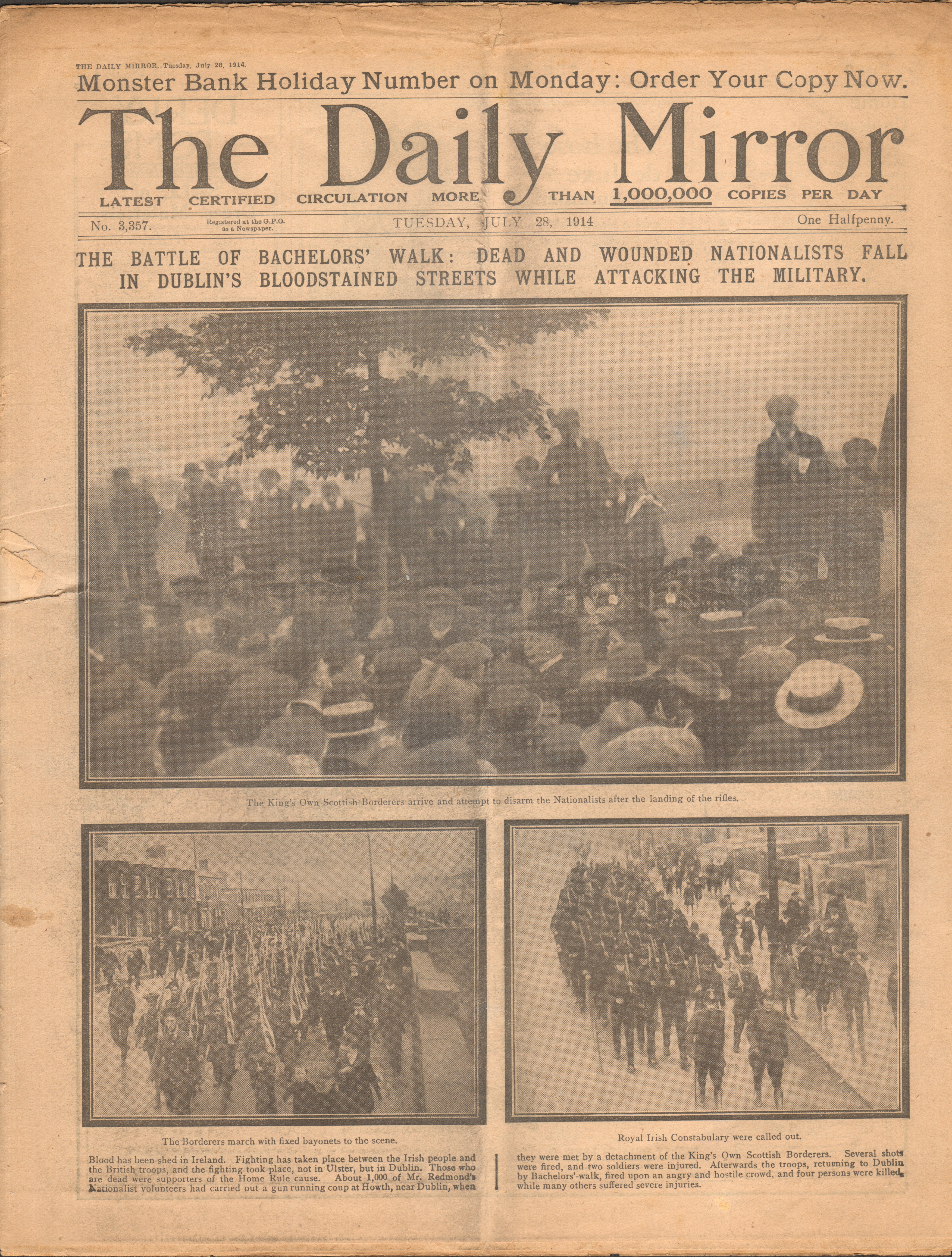 The Battle Of Batchelors Walk Dublin Original 1914 Newspaper