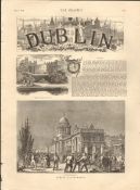 Dublin " The Custom House & Howth Castle Antique Print 1878