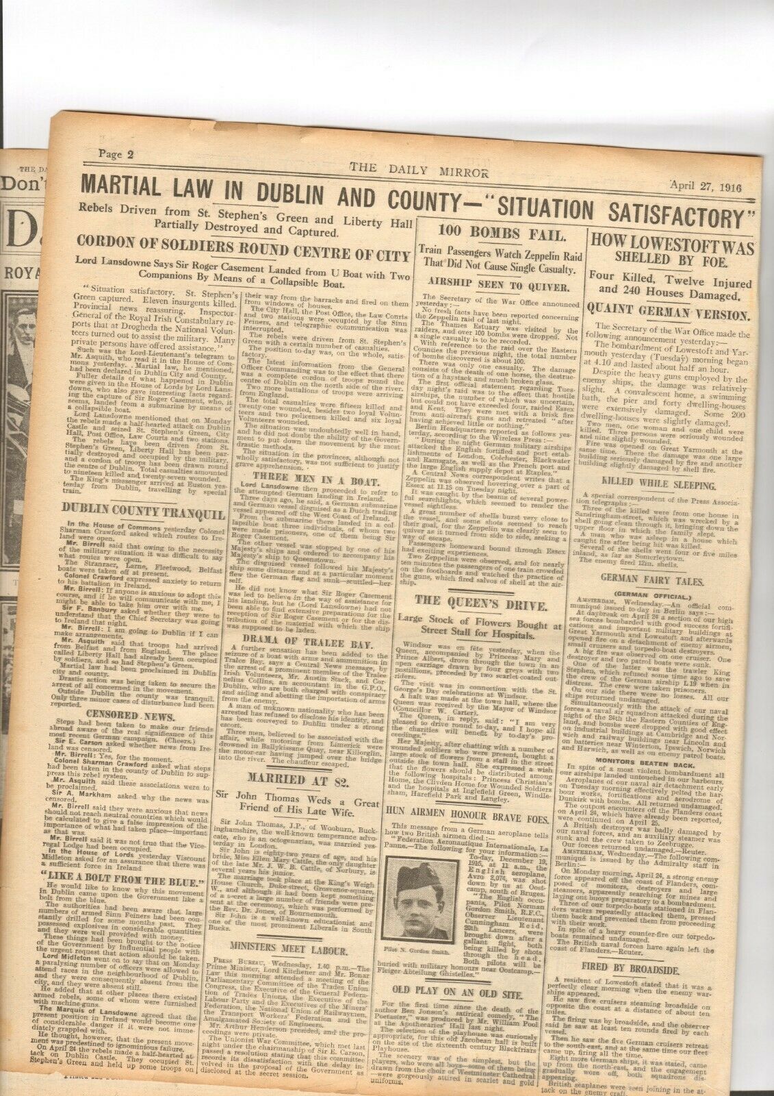 Original Newspaper First News Report The Easter Rising 1916