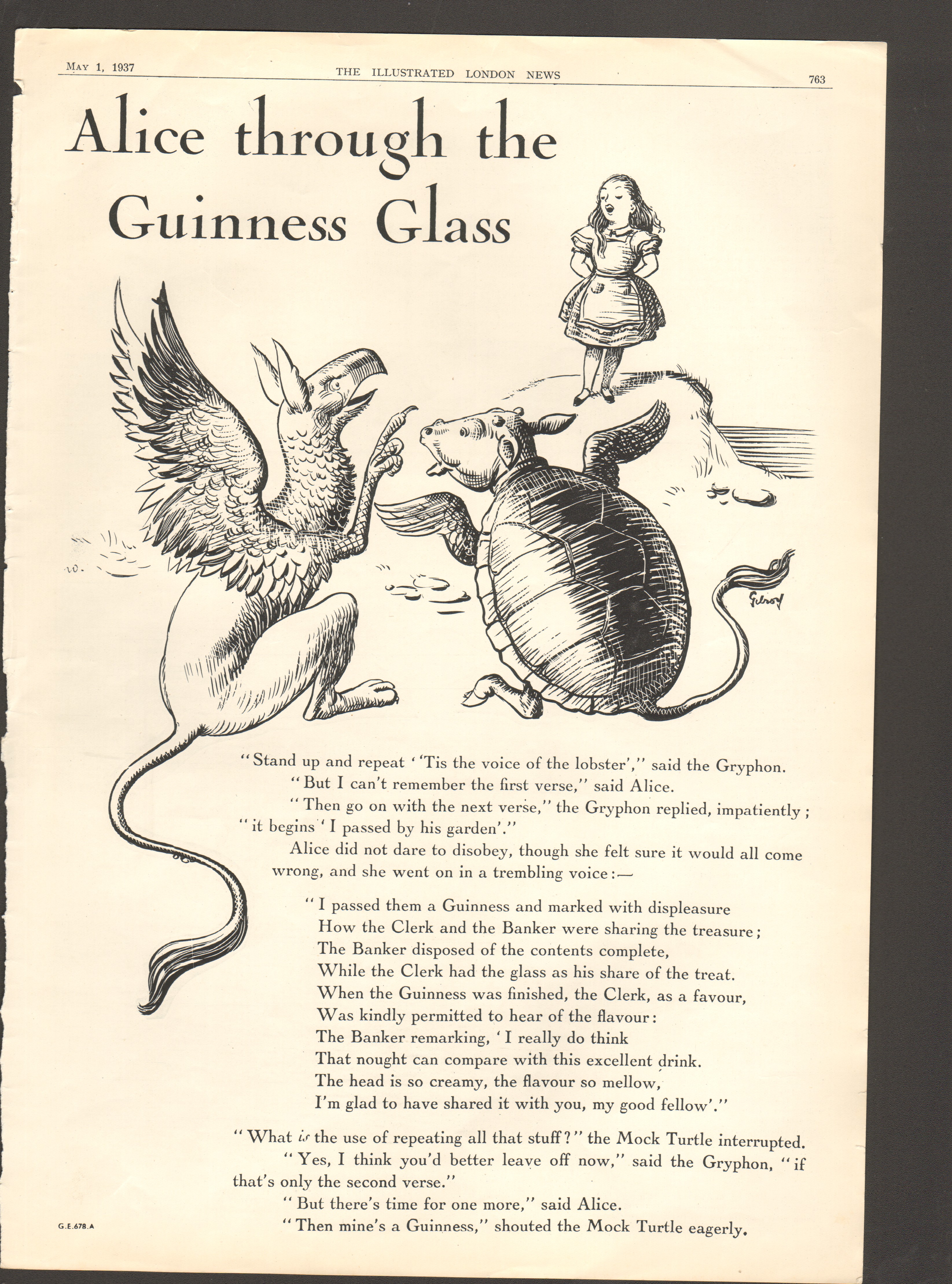 “ Alice Through The Guinness Glass” 1937, Guinness Code G.E. 678.A