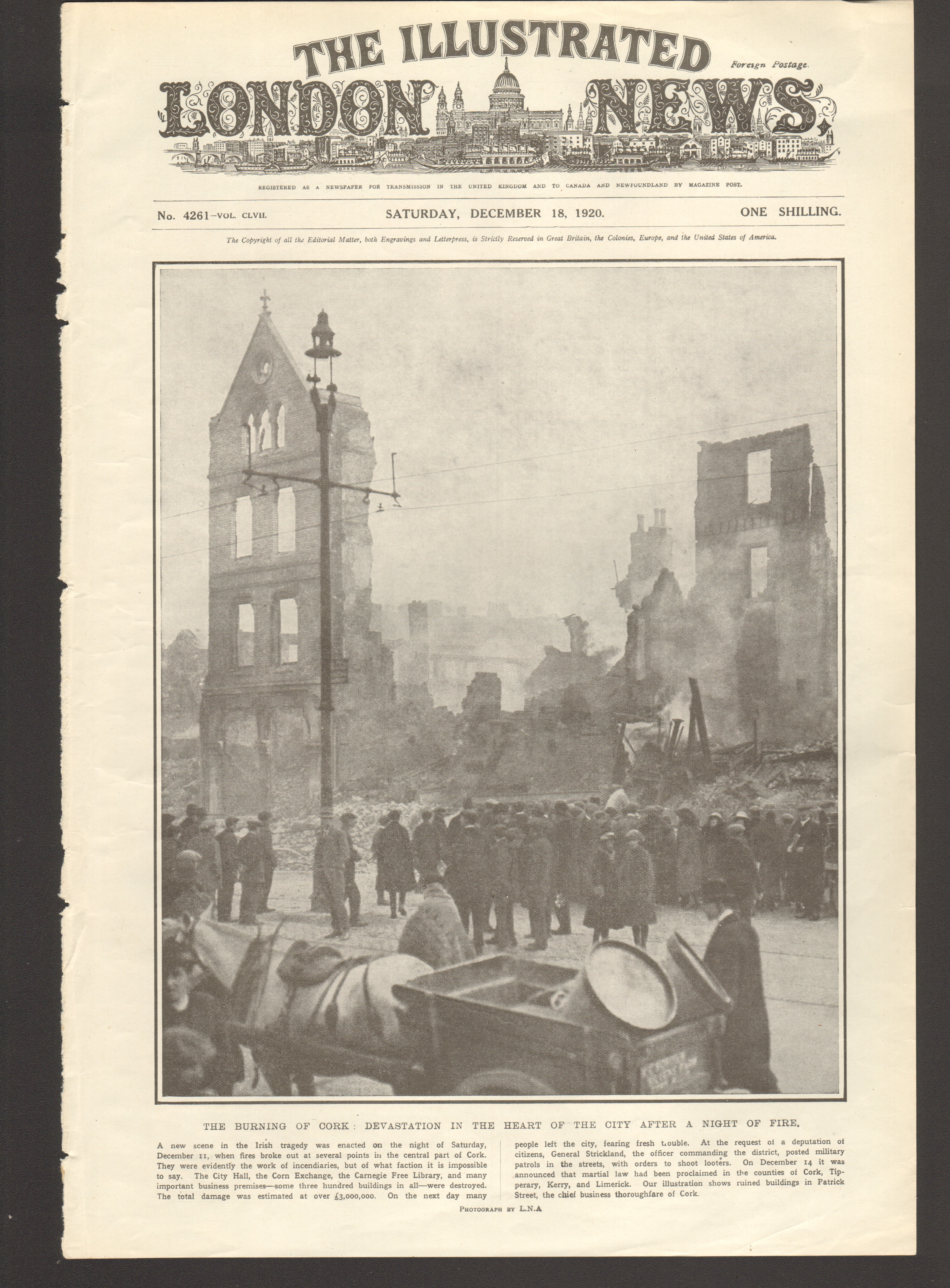 Original Front Page London Illustrated News The Burning Of Cork 1920