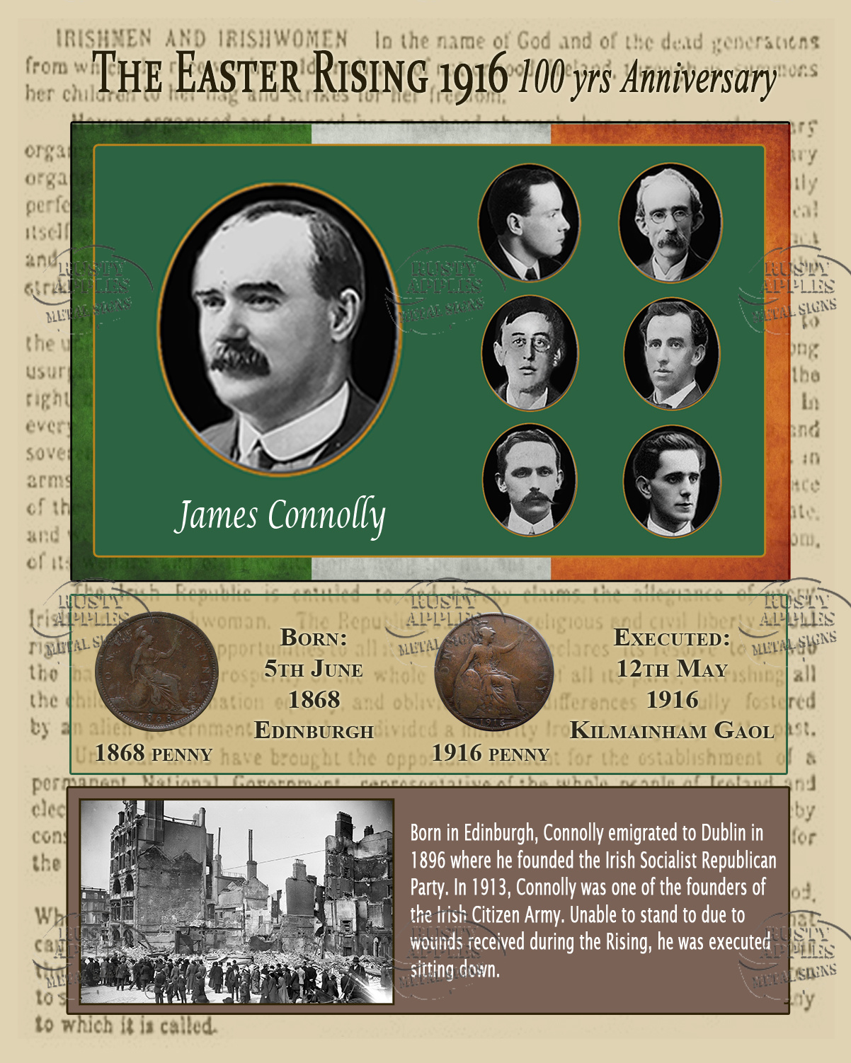 James Connolly Executed Leader Easter Rising 1916 Rare Birth & Death Montage