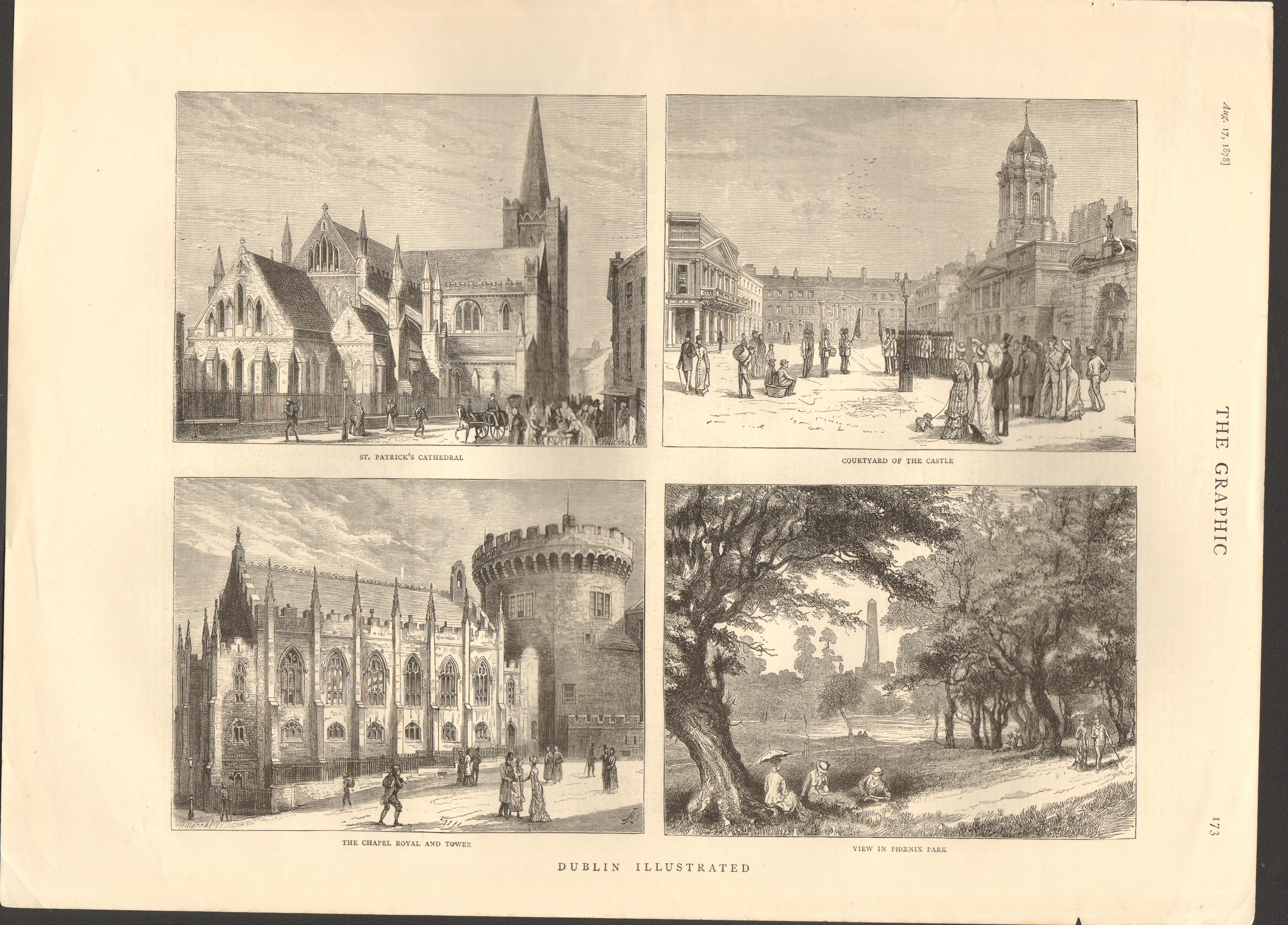 Dublin "Famous Buildings" Antique Print 1878