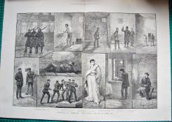 Original Double Page “The Prison Life Of An Irish MP Antique Print 1888