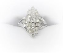 3 Row 14Ct White Gold Diamond Ring