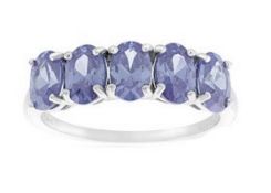 5 Stone Silver Tanzanite Ring