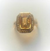 Octagonal Citrine & Diamond Ring