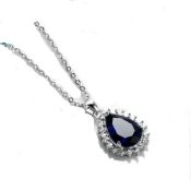 Silver Blue Sapphire Pendant Necklace